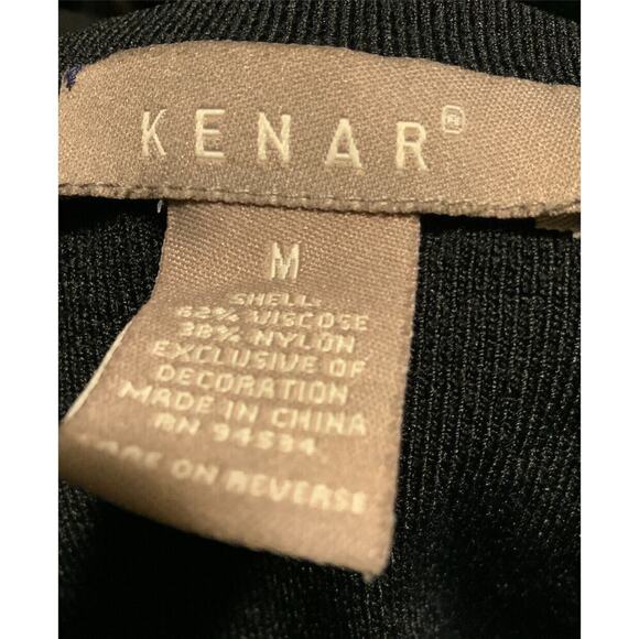 Kenar Womens Knit Blouse Black 3/4 Sleeve Lace Up V Neck Top Size Medium - Picture 4 of 6